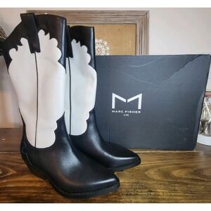 Marc Fisher Women's Hilaria Knee High Boot Black Cowboy Size 7M Festival New Box
